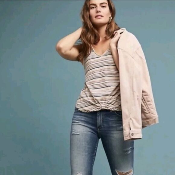 Anthropologie Bordeaux Gatineau Striped Twist Tank Size Small Multicolor V Neck - Picture 2 of 8